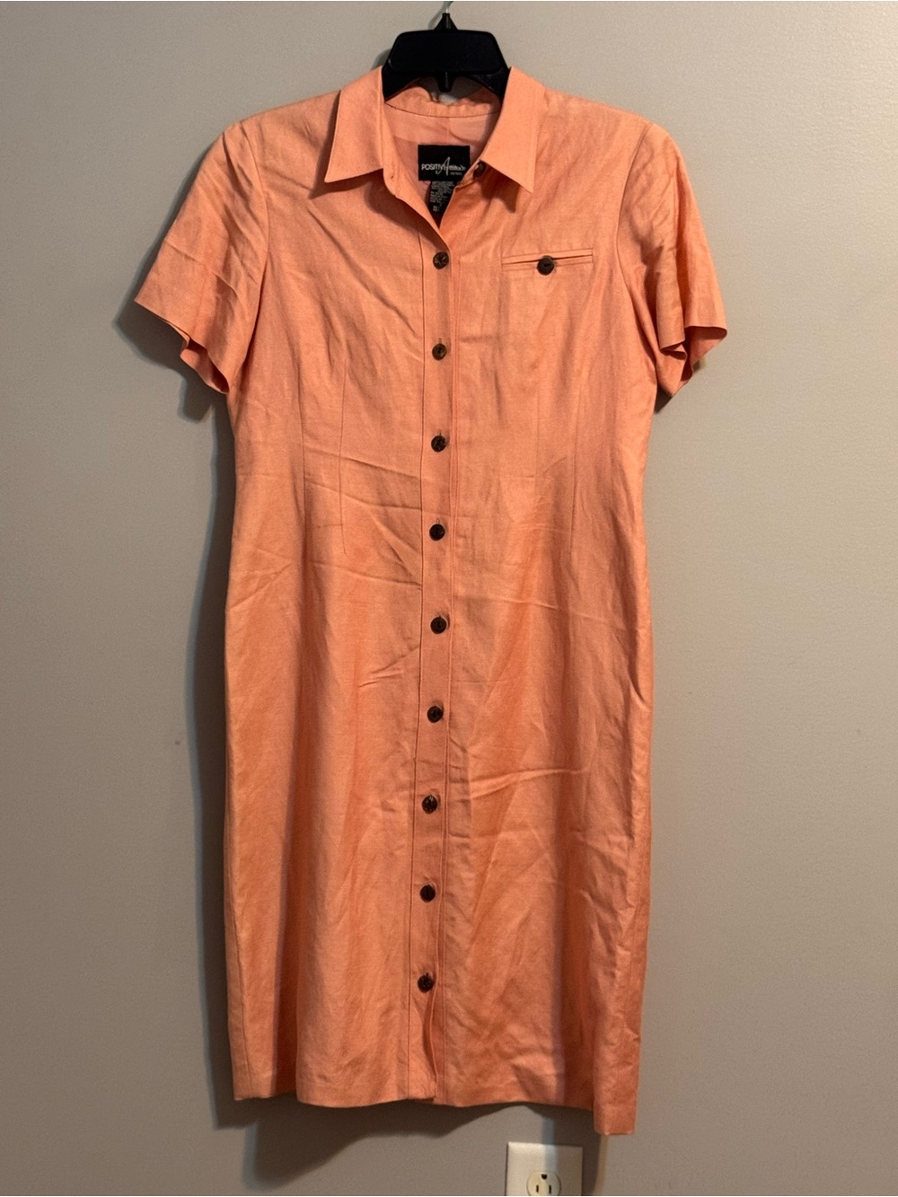 Positively Petite Coral Linen Blend Button Front Shirt‎ Dress 6P